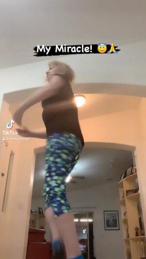 Kandra King Instagram - I am thanking God for this MIRACLE! 
2 months ago I couldn’t stand up straight.  Many times I couldn’t stand at all. I was writhing on the floor screaming at the top of my lungs in excruciating pain.  I had been diagnosed with RA, an autoimmune disease.  Thank God my wonderful husband was there to stay up all night with me praying and rubbing away the pain night after night. Medical Doctors (I love Doctors, so don’t get me wrong. Many are my close friends) had prescribed EIGHT medicines.  I’ve never been on ONE before.  They did NOTHING for the pain and caused horrific side effects, so I researched and sought out homeopathic healing resources and discovered LIGHT THERAPY and INFRARED LIGHT THERAPY and it has done wonders for me. I had a dream that I danced again with the phenomenal choreographer Adam Parsons. The dream was so real, I woke up and sent him a text.  He said to join him by zoom for a class that he was teaching/filling in for tonight. TONIGHT? I haven’t danced in so long. But, you have to have FAITH and you have to take RISKS or you will always be stuck in the box they put you in.  I was so shocked and ecstatic that I made it through class and even did a bloomin’ pirouette! I DANCED! I actually DANCED! 💃🤸🏼‍♀️💃 That beats not being able to walk by a long shot! May this encourage you!  God answers prayers! And as my mom always said, “There’s no such word as CAN’T!”
Hallelujah! Don’t give up! If you have been diagnosed with a Chronic illness, check out light therapy.  I was shocked to find it’s been around since 1902! Did you know that? And did you catch who is dancing with me? (Hint: look for a tail).🤣