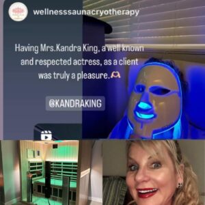 Kandra King Instagram - If you live in Vegas or ever come to visit, you will love the incredible healing properties of Red-light Therapy and Cryotherapy.  I was doomed to a compromised life on meds without golf or dance due to a recent autoimmune diagnosis! NOT ANYMORE! Not only does this help restore cells and joints, but I got the BONUS Cryo-Facemask which gives you a natural, glowing non-surgical facelift! Happy Dance! 🤸🏼‍♀️💃
I’m BAAAAACK! Praise the Lord! 🙏😇