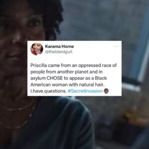 Karama Horne Instagram - I have so many questions about Fury’s wife Priscilla. Are the #Skrulls living as refugees for a reason? Is that where Gravik’s trauma comes from? If you’re watching #secretinvasion let me know your thoughts. #disneyplus