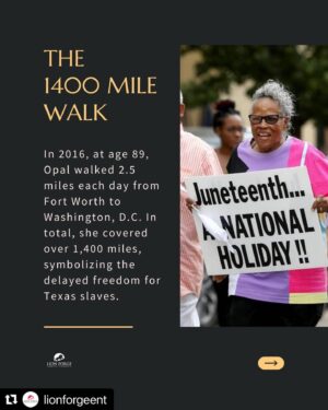 Karama Horne Instagram - Don’t forget that #Juneteenth is about celebrating our achievements, perseverance and the tireless work of activists like Ms. Opal Lee #HappyFreedomDay #opallee #lionforgeent #theblerdgurl
