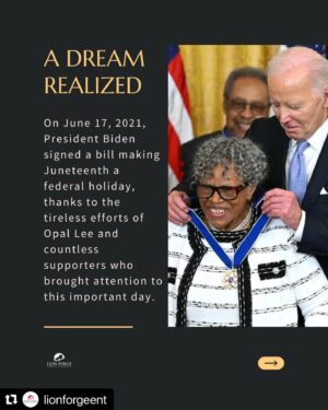 Karama Horne Instagram - Don’t forget that #Juneteenth is about celebrating our achievements, perseverance and the tireless work of activists like Ms. Opal Lee #HappyFreedomDay #opallee #lionforgeent #theblerdgurl