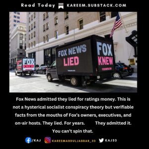 Kareem Abdul-Jabbar Instagram - How can Fox News get away with the lies ?  They must think the American public will believe anything. I know my followers are educated and I want to keep it that way.