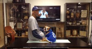 Kareem Abdul-Jabbar Instagram - Love all sports but @bulldogcritic and I can’t wait for the @dodgers game tonight. Go Dodgers!!!#dodgerdog #bulldog #dodgers