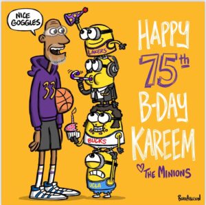 Kareem Abdul-Jabbar Instagram - I guess turning 75 really does make me feel like I have “minions” of fans!!!! Thanks to everyone @UniStudios 
@minions @illuminationent and #Minions and especially my new friend & co-director of “Minions: The Rise of Gru” @bradableson