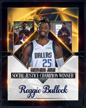 Kareem Abdul-Jabbar Instagram - Reggie Bullock of the Dallas Mavericks has been named the 2022 Kareem Abdul-Jabbar Social Justice Champion. 

@y0bull was selected from a group of five finalists for his dedication to pursuing social justice and advancing Abdul-Jabbar’s life mission to engage, empower and drive equality for individuals and groups who have been historically marginalized or systemically disadvantaged, specifically within the LGBTQ  community. #NBAAwards #NBA75