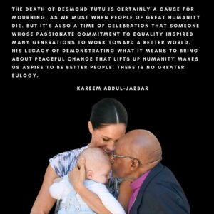 Kareem Abdul-Jabbar Instagram - Desmond Tutu was a great example of humanity.
#desmondtutu #desmond #2021goals #leadership