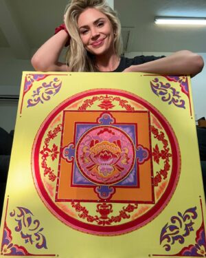 Karissa Lee Staples Instagram - I absolutely loooove painting with my mom at her studio. For my second mandala I wanted to challenge myself with color and detail….and 30 hours later, here it is. It’s super extra, but I’m in love. ✨

Friends, if you’re interested in taking a class and learning how to create your own sacred mandala, check out @sacredmandalaretreat ❤️