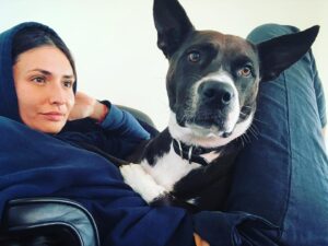 Karolina Wydra Instagram - Little did I know, that I’d be coming back home to a lap dog. She has no idea that she’s almost 60 pounds. #adoptdontshop @soulsofsatos