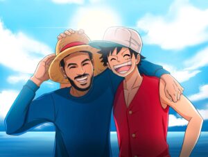 Karthik Surya Instagram - Monkey D Karthik 🏴‍☠️ 
.
Best Birthday Gift evaaa😍
.
Thank you soo much @sanu_mohammed @callmeshazzam for this wonderful thoughtful gift. 
.
Guys this pic means alot. Parayumbo chilappo comedy aayi thonnu. But luffy enna character is one of my biggest inspirations🥰.
.
And thank you so much @treasamaria for making such a wonderful piece of art 😍
.
#onepiece #monkeydluffy #strawhats #karthiksurya #birthday