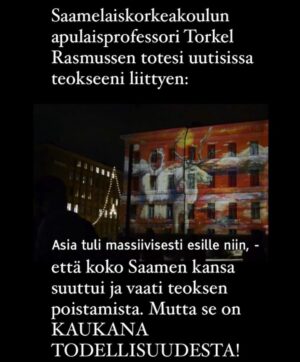 Katariina Souri Instagram - Totuus tuli vihdoin esiin tämän päivän Saamenkielisissä uutisissa. Median kyhäämä lokakampanja minua vastaan ei perustunut totuudelle, ja saamelaiset saivat hirvittävän määrän asiatonta ja täysin perusteetonta vihapuhetta niskaansa.

Syynä ei ole maalaukseni väitetyt stereotypiat vaan median, etenkin Ylen ja Hesarin tarkoitushakuinen agendajournalismi.

Yritin toimittajille sanoa, että saamelaisia on kuultava laajemmin, mutta kieltäytyivät. Annoin jopa yhteystietoja, mutta kukaan ei halunnut näitä saamelaisia kuulla.

Minäkö siis syrjin saamelaisia, vai syrjikö sittenkin valtamedia???