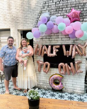 Katie Carpenter Instagram - 6 months 🍩 1/2way to one! ✨I thought this day was always so far away, but now here we are (3 days late lol). 

Our baby girl is the best little cutie pie and brings so much joy to our lives. 

She loves:
🍩 people (She’s never met a stranger)! 🥰
🍩 tummy sleeping 😴
🍩 watching her furry brothers and sister 🐶🐾
🍩 lights & fans! 💡
🍩 peas 🫛
🍩 grabbing our arms during diaper changes, pulling it to her mouth, and giggling when we pull it back 😂
🍩 kicking her chunky little legs 🥖

Cannot believe she’s been in our lives for half a year. It’s been so incredible seeing her grow and change!! 🫶🏻