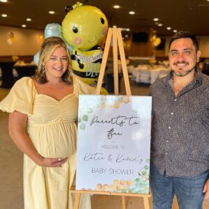 Katie Carpenter Instagram - The grandparents   the grandchildren (and me, lol!!) 🥰

I love that first photo. Spending time surrounded by my giggling, playing and screaming nieces and nephews made me so excited for what’s to come. 

My mother-in-law and sisters-in-law did an amazing job planning our “Parents to Bee” shower up in Olean, NY. 🐝 Loved the personal touch of the childhood photos of Kevin and I! It was also a family reunion so we got to see a ton of family and Kevin’s parents’ friends (who are basically family!)

We parked the RV on Kevin’s grandpa’s lot overlooking the tiny city, which is one of the best views you can get. 

One of my favorite memories was when we told my 3 year-old nephew, Bear, that I was going to have a baby. He said “I don’t know where your baby is.” I said, “it’s right here, in my tummy. See how round it is?” And he said, “no you’re just full.” Kids!!! 😆

We’re feeling very blessed to be showered by both of our families as we prep for our journey into parenthood. 🤗

#babyshowerinspo #babyshowerlook #pinkblushmaternity #babyshower #babyshowerdecor #babybump #parentstobee #olean #coedshower
