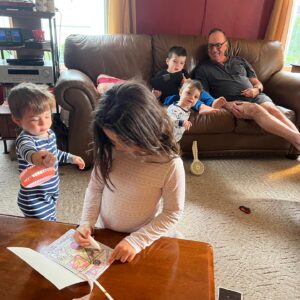 Katie Carpenter Instagram - The grandparents   the grandchildren (and me, lol!!) 🥰

I love that first photo. Spending time surrounded by my giggling, playing and screaming nieces and nephews made me so excited for what’s to come. 

My mother-in-law and sisters-in-law did an amazing job planning our “Parents to Bee” shower up in Olean, NY. 🐝 Loved the personal touch of the childhood photos of Kevin and I! It was also a family reunion so we got to see a ton of family and Kevin’s parents’ friends (who are basically family!)

We parked the RV on Kevin’s grandpa’s lot overlooking the tiny city, which is one of the best views you can get. 

One of my favorite memories was when we told my 3 year-old nephew, Bear, that I was going to have a baby. He said “I don’t know where your baby is.” I said, “it’s right here, in my tummy. See how round it is?” And he said, “no you’re just full.” Kids!!! 😆

We’re feeling very blessed to be showered by both of our families as we prep for our journey into parenthood. 🤗

#babyshowerinspo #babyshowerlook #pinkblushmaternity #babyshower #babyshowerdecor #babybump #parentstobee #olean #coedshower