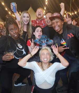 Katie Wilson Instagram - Last post of 2023! 🎇 

What an insane & exhausting year it was, but it was also filled with so much love, friendship, and hard work. From being on TV, crowdfunding & launching #TabletopNews, to strikes that rocked our industry, this year absolutely showed me how to persevere. 💪🏻

I’m looking towards more laughs, adventure, and exciting new projects in 2024! Cheers to the New Year friends 🥂 #HappyNewYear #NewYear2024 #NewYearsEve