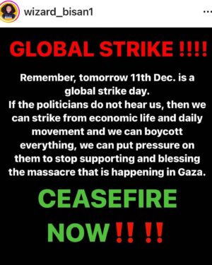 Kausar Mohammed Instagram - Tomorrow Dec 11 2023. Global strike for Gaza. #strikeforgaza . With the recent US veto of the UN resolution to call for a permanent ceasefire, we gotta show up in solidarity AROUND THE WORLD to demand this ceasefire right right now. 

Reposts from @wizard_bisan1 @palestinelobby 

#freepalestine #strikeforgaza