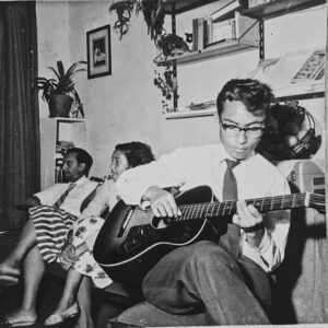 Kayla Briët Instagram - grandpa wearing those original clubmasters 👓 assume he's playing some chill folk tunes. 🎤 I've been visiting him every day this week and just confirmed: this was the late 50's in Holland (after leaving Indonesia during the war), and a few years before immigrating to USA where he worked hard to become an engineering specialist at Aerospace 🚀 pictured at around 17 years old.