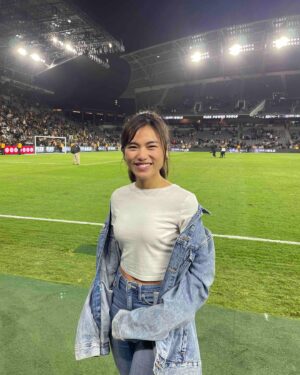 Kayli Tran Instagram - My first official soccer game (since high school lol) The view, the fans, the energy! *chef’s kiss* 😚🤌✨ 

And yes, I’m very good at protecting my michelada from any incoming ball. 😝✋🛑

#lafc vs #portlandtimbers