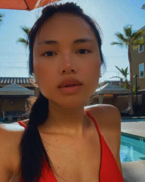 Kayli Tran Instagram - Happy Friday! My favorite season is almost over.☀️ Anyone else get seasonal sadness? 😞

#summervibes #lastdaysofsummer #poolside #redbikini