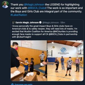 Kaysar Ridha Instagram - Thank you @magicjohnson 
 the LEGEND for highlighting our work with @bgca_clubs! The work is so important and the Boys and Girls Clubs are integral part of the community. @mcaunites #LakerNation