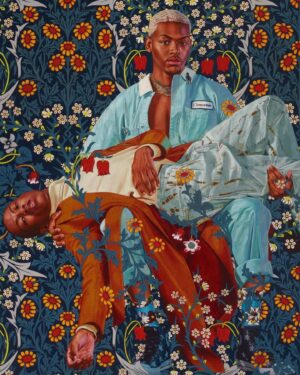 Kehinde Wiley Instagram - Portrait of Tarek Ali Ellis and Michael Morgan 2023 Oil on canvas 85 1/4 x 120 1/16 inches 
#kehindewiley #tefaf @seankellygallery