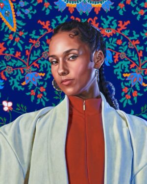 Kehinde Wiley Instagram - Portrait of (Alicia Keys Dean)
2024
Oil on linen
96 x 72 inches. “GIANTS”. Now on view at the Brooklyn Museum……Expansive in their collecting habits, the Deans, both born and raised in New York, champion a philosophy of “artists supporting artists.” The first major exhibition of the Dean Collection, Giants showcases a focused selection from the couple’s world-class holdings. The Brooklyn Museum’s presentation spotlights works by Black diasporic artists, part of our ongoing efforts to expand the art-historical narrative. #brooklynmuseum @brooklynmuseum @aliciakeys