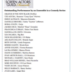 Kelly Karbacz Instagram - SAG AWARDS HERE WE COME!!! Congrats to all of my #orangefamily! So honored to be a part of this ensemble. Can't wait to get on that red carpet with my beautiful cast mates and kick off 2018 with a bang!! 💥🍊#OITNB #OrangeIsTheNewBlack #Sankey #Netflix #NominationforBestEnsembleinaComedySeries #TeamOrange #SagAwards #PinchMePlease #HappyHolidaysIndeed @oitnb @netflix @sagawards