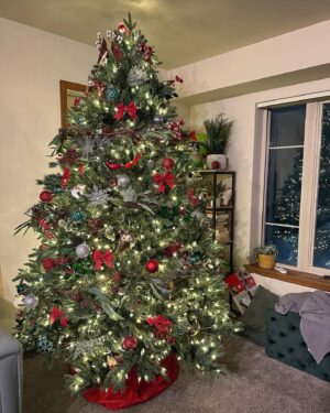 Kelsey Lewin Instagram - Got the Christmas tree up!! This is the best it’s ever looked. 🎄Pro-tip, buy your fake Christmas trees in January. This was a $500 tree I got for like $95.