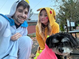 Kelsey Lewin Instagram - Happy Halloween from Pikachu, Piplup, and our pink dinosaur! 👻