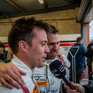 Kelvin Fletcher Instagram - WE WON! 

From P14 on the grid, what a mega job we did. 

The car was faultless, the team were relentless and to share this moment with this man was priceless ❤️

You’re right @plowey 
“It’s all about the journey” 
🏆🙌🏻🙏🏻❤️

#GT3 #BritishGT #McLaren #Teammates