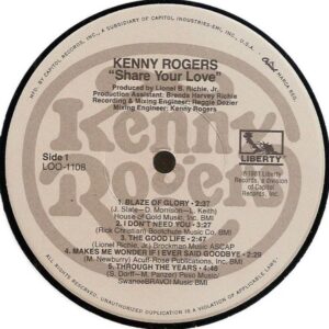 Kenny Rogers Instagram - Happy Birthday, @lionelrichie !! This week in 1981, Kenny Rogers released his #1 album SHARE YOUR LOVE, produced by Lionel. A follow up to the worldwide smash “Lady” (also written & produced by Lionel), the album featured three #1 hits: “I Don’t Need You,” “Share Your Love With Me” & “Through The Years”   “Blaze Of Glory” (Top 10). Background vocalists on the album included Lionel Richie, Michael Jackson, Gladys Knight & The Pips, Kin Vassy & Terry Williams. Lionel contributed several songs as a songwriter, and KR served as mixing engineer. Who loves this record? -Team KR