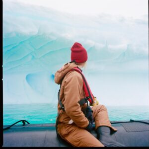 Kerry Bishé Instagram - the older an ice berg is, the denser it gets.  longer wavelengths of colors, red and yellow, get absorbed while short wavelengths, blue and green, are reflected. like something from outer space. but it’s just our actual fragile, unimaginable home planet.