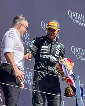 Kevin Clifton Instagram - Had the absolute best day ever at Silverstone with @jon_clough102 for the British Grand Prix.
Thank you so much @mclaren for hosting us and giving us the best time.
Slightly gutted for @landonorris but so special to see the legend @lewishamilton get win number 104🔥
