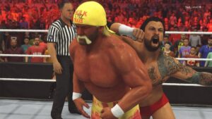 Kevin Kesar Instagram - Eat your vitamins,
Eat your elbows to the back of the head,
And get blackout strangled under the big bright lights.

Fall & Pray… brother. @wwegames 

#WWE #WWE2K24 #HulkHogan #KarrionKross