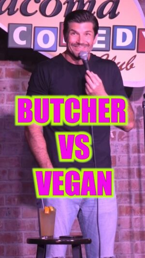 Kevin McNamara Instagram - Butcher VS Vegan… a battle for the ages. 
•
#funny #lol #comedy #haha #vegan