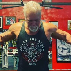 Kevin Nash Instagram - Finished my arm workout with some cable crossovers. Did chest Sunday and was still super sore today. Thought throwing some blood in my chest would help.........increase my pain. Tissue work tomorrow