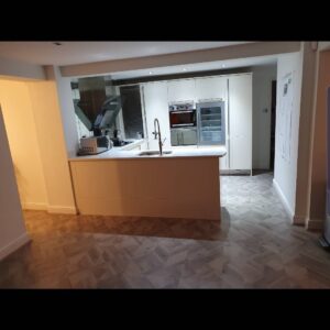 Kieron Richardson Instagram - A before and after of our kitchen 
#wrenovation
We wanted to make a better use of the space and a more entertaining feel. We chose @wrenkitchens as we wanted a modern look but to keep in budget. Thanks to chloe in the Manchester showroom for helping us design and not stick to one colour we went sea foam and greys with concrete effect on the island ...bring on Christmas