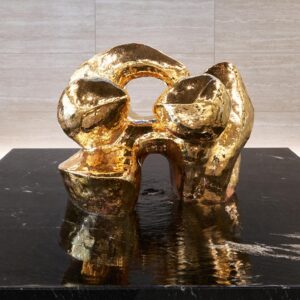 Kim Chung-jae Instagram - work for @dodskin 
youth, ceramic lustered with gold, marble, 2024
