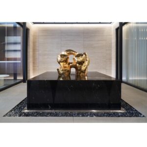 Kim Chung-jae Instagram - work for @dodskin 
youth, ceramic lustered with gold, marble, 2024