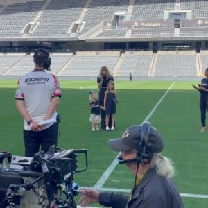 Kimberly Caldwell Instagram - Core memories were made. 
🌈
So proud of my Harlow who helped Mommy sing the Canadian anthem last night repping her duel Citizen status for @lafc at #pride🌈 night with my angel @mikalahgordon crushing the US anthem. #lovewins 📷 @imadshoots
