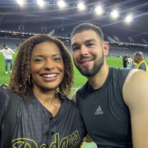 Kimrie Lewis Instagram - What a finish for our last home game before playoffs, led by this guy: @bouanga_20. Bravo @lafc 🖤💛 #hattrick