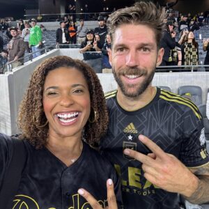 Kimrie Lewis Instagram - What a finish for our last home game before playoffs, led by this guy: @bouanga_20. Bravo @lafc 🖤💛 #hattrick