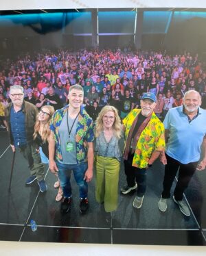 Kirsten Nelson Instagram - Thank you Day 2 #galaxyconokc! The past 24 hours have been a gift. Thank you for the podcast. The panel. The signings. The patches (I see you #StillwaterPolice!). The bracelets. The books. The crochet pineapples. Thank you for sharing the laughter and the tears and the joyful stories  and your whack-a-doodle tshirts. I truly dig you OKC. Until next time… 💚🍍💚