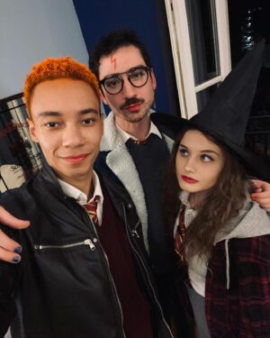 Kit Young Instagram - Ron… Ron… Ron Weasley. Harry Potter Trio out for #halloween
