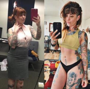 Kitty Crystal Instagram - Sometimes I forget how far I’ve come. 
Left is from my fitting for #JohnWick 3 in April 2018 and right is today April 2023. 
Fitness saved me from alcohol and depression. It’s not an easy road but I’m grateful I made it this far and proud of who I am today! 
#progressnotperfection #alcoholfreelifestyle #progresspics 
#fitnessjourney