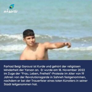Klaas Heufer-Umlauf Instagram - CW: Suizid

Wir sind in Schock und trauern um den 21-jährigen Farhad Beigi Garousi, der im Zuge der "Frau, Leben, Freiheit"-Proteste im November 2022 festgenommen und schwer gefoltert wurde. Nach seiner Freilassung übte das Regime weiterhin hohen Druck auf ihn auf. Nun haben wir erfahren, dass er sich am Samstag das Leben nahm und sich selbst erhängte. 

Für seinen Tod ist die Islamische Republik Iran verantwortlich. Die Machthaber müssen dafür zur Verantwortung gezogen werden!

Wir sind in Gedanken bei den Angehörigen von Farhad. Unsere Gedanken sind auch bei Reza Rasaei, der noch immer inhaftiert ist und dem nach wie vor die Hinrichtung droht. 

#Iran #FarhadBeigiGarousi
