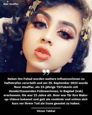 Klaas Heufer-Umlauf Instagram - Sittenpolizei, Geschlechtertrennung, Folter, Verhaftungen, Femizide und Morde -
Frauen werden weltweit dafür getötet und entrechtet, weil sie Frauen sind. Es ist unfassbar wie der Hass auf Frauen die Extremisten vereint. Wir fallen den Frauen im globalen Süden in den Rücken, wenn wir die patriarchalen Strukturen in den Herkunftsländern relativieren und legitimieren. 

Momentan erschüttern die aktuellen Fälle des Mordes an der irakischen Influencerin Om Fahad (Ghufran Mahdi Sawadi) und die Verurteilung der 29-jährigen Aktivistin und Fitnesstrainerin Manahel al-Otaibi in Saudi-Arabien zu elf Jahren Haft. Der Grund der Anklage gegen die Frauenrechts-Aktivistin ist ihre „unanständige“ Kleidung sowie ihre Aufrufe in sozialen Netzwerken, wie das System männlicher Vormundschaft in Saudi Arabien zu beenden. Auch die irakische Influencerin Om Fahad war immer wieder Anfeindungen und Hasskommentaren auf Social Media Posts ausgesetzt wegen ihrer Kleidung, weil sie tanzte und sich schminkte. Nun wurde sie direkt vor ihrem Zuhause kaltblütig erschossen. Sie hinterlässt ihren sechsjährigen Sohn. Zuvor wurde die Influencerin im Februar 2023 von einem Gericht zu sechs Monaten Gefängnis verurteilt unter dem Vorwand, dass ihre Videos „unanständige Äußerungen, die die Schamhaftigkeit und die öffentliche Moral untergraben“ enthalten würden. 

Auch der Fall der 16-jährigen Nika Shakarami in Iran, über den wir schon ausführlich berichteten, zeigt genau das. In der Islamischen Republik ist die Gender Apartheid und die Entrechtung, Tötung und Unterdrückung der Frauen und Mädchen Staatsdoktrin. 

Für uns mit HÁWAR.help geht es in unseren Frauenprojekten in Afghanistan und dem Irak in Kurdistan darum, Inseln für die Frauen zu schaffen in diesem Meer der Entrechtung. Keine Frau auf der Welt darf aufgrund ihres Geschlechts getötet werden. Wir sind froh, dass wir mehrere Schut�zhäuser für Frauen und ihre Kinder in der Nähe von Kabul betreiben können mit der Hilfe von unseren Partnerorganisationen vor Ort, so wie auch im Irak Möglichkeitsinseln schaffen zu können. Dafür setzen wir uns tagtäglich ein.