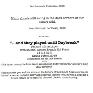 Krista Sutton Instagram - Shipping out this study (swipe for details) on the history of LA jazz....and the “many ghosts that still swing in the corners of our desert grid.” (Sean O’Connell, @laweekly 2013).
•
•
•
Thanks to wonderful client,  fellow jazz lover and IG friend B.H.  This was a labor of love.  My dad still blares jazz every Saturday morning! 🎶 •
•
•
@lajazzsociety @kjazz881 #ssjn #centralavenuejazzfestival #centralavenuejazz #centralavenue #centralavejazzfest2019 #lajazz #lajazzscene
•
•
#multicreative #actress #singer #illustratorlife #artlife 
#penandink #watercolorandink #penart #illustration #laactress #showyourwork #blackworknow #inkfeature #illustratedart
#penandinkalliance 
#just_pen_art #drawinblack_ #inkedartgroup #chateauOart