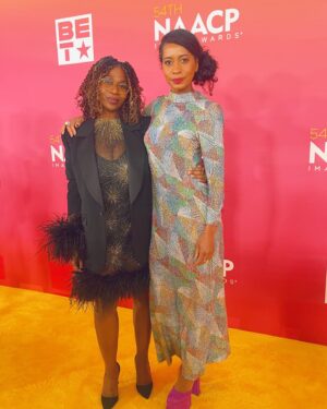 Kristen Ariza Instagram - First NAACP Image Awards 🤩 Beyond thrilled that it was in support of one of the most talented peeps on the planet @janinenabers for her upcoming series @swarmonprime 🐝🐝🐝 which she wrote alongside #donaldglover ✍️ Gonna be worth the buzzzz for sure Love you J9 🫶🏾 Super Proud 
📺 All episodes from March 17

Stylist: @maxmagpie 
Hair: Moi 💁🏾‍♀️
Makeup: Moi 💄 

@naacpimageawards #primevideo #bgm #servinglewks on that #yellowcarpet 💫 #J9 & #K10 #visionboarding2023