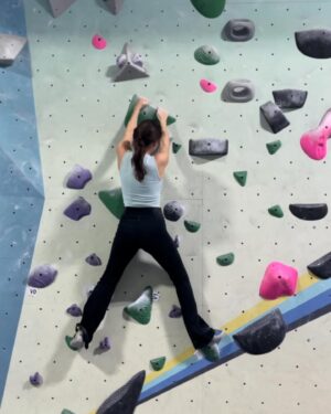 Krystin Goodwin Instagram - First climb!  Definitely NOT a climber but I completed several V2s on day one so I feel good about it. 😆🧗