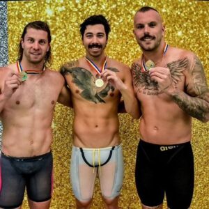 Kyle Chalmers Instagram - Shared the top step of the podium with two of my very best mates tonight in the 50 free! Special moment 🤍 🥇 #baliboys